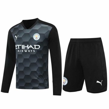 2020-21 Manchester City Goalkeeper Black Long Sleeve Men Football Jersey Shirts + Shorts Set