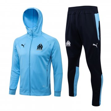 Olympique Marseille 2021-22 Hoodie Blue Soccer Training Suit Jacket + Pants Men's