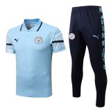 Manchester City 2022-23 Light Blue Soccer Polo + Pants Men's