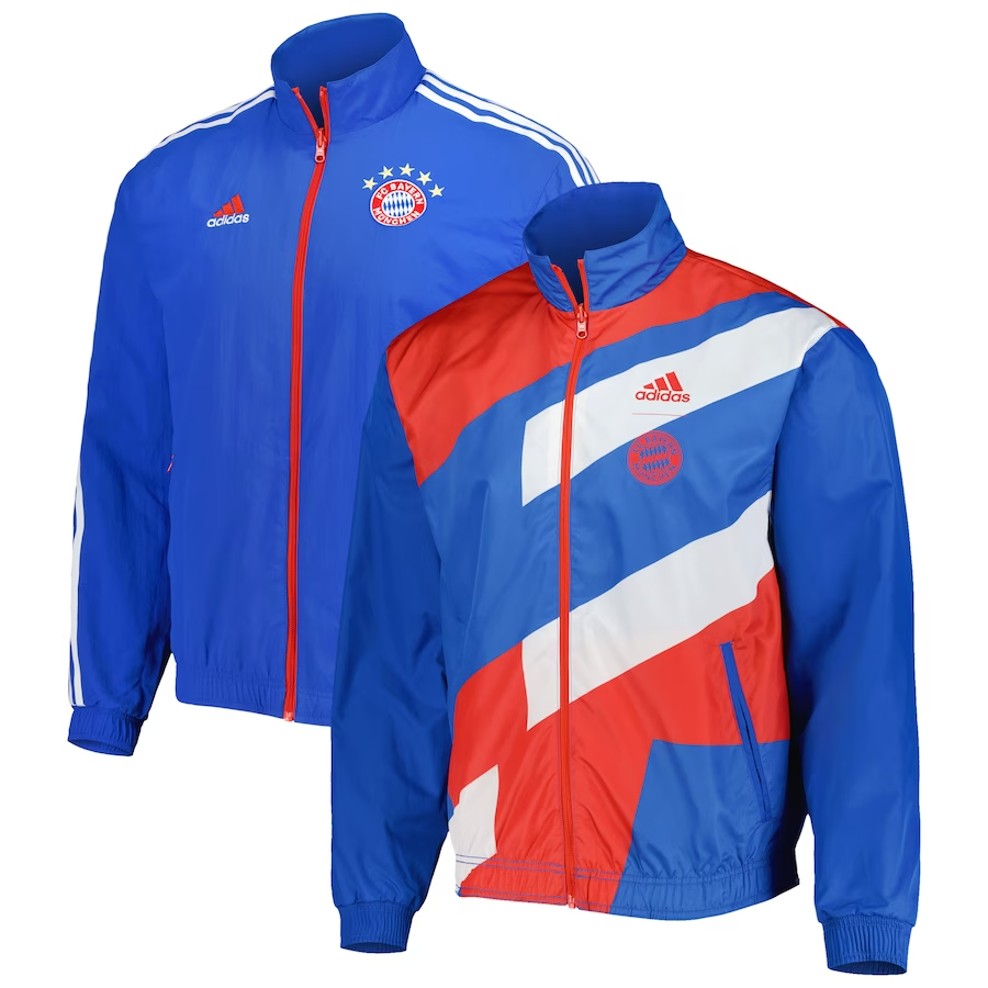Bayern Munich 2023-24 On-Field Team Logo Anthem Reversible Blue Full-Zip Soccer Windrunner Jacket Men's