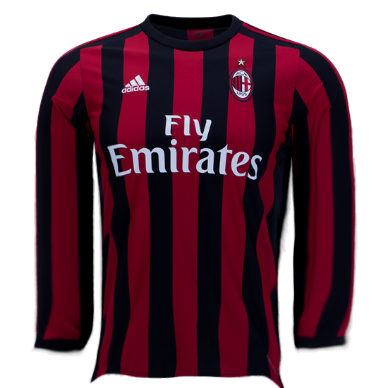 2017-18 AC Milan Home Red&Black Stripes LS Football Jersey Shirts