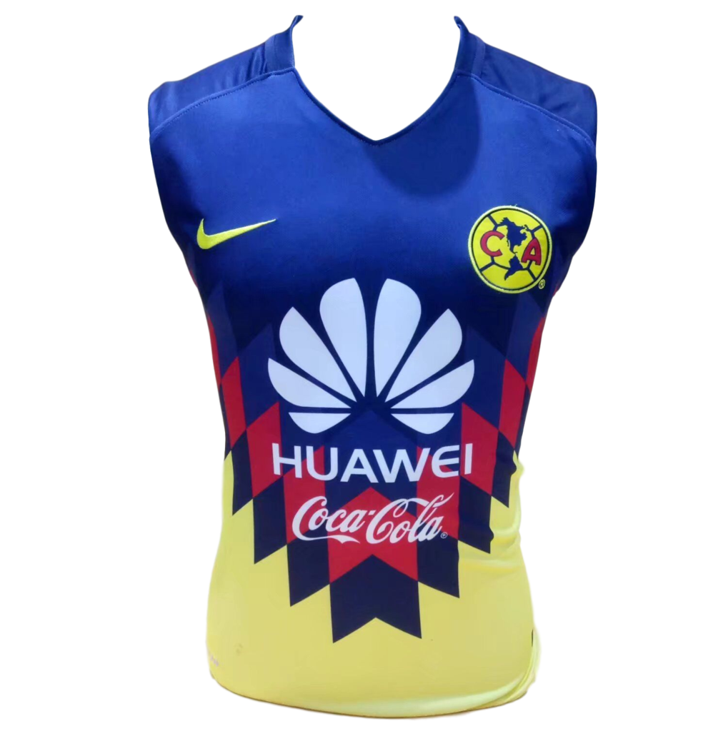 2017-18 Club América Home Blue&Yellow Sleeveless Training Football Jersey Shirts